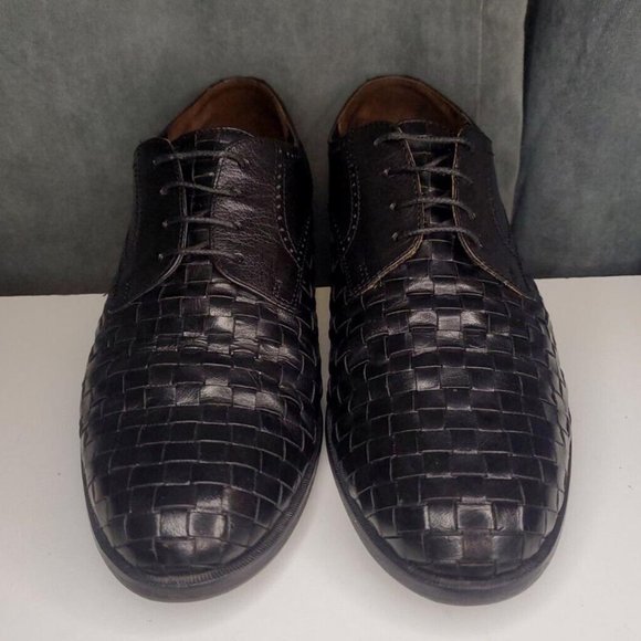 Meltonian Black Leather Dress Shoes Woven US Men's 10 Right Shoe Wide, Left M - Picture 3 of 8